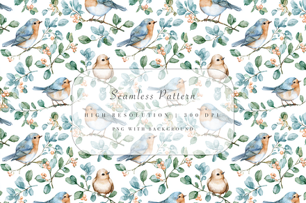 Pink Robin Bird Seamless Pattern, a Decorative Illustration by Pati Charm Studio