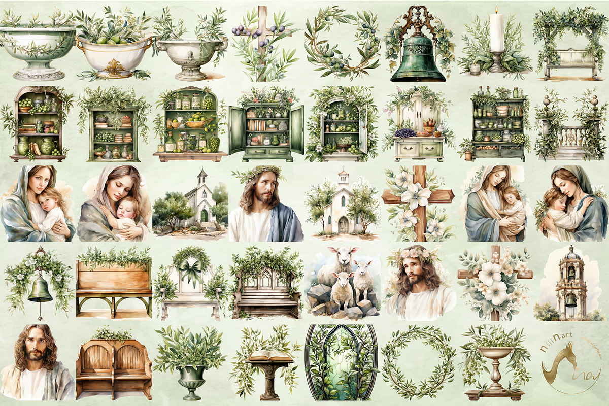 Watercolor Olive Clipart Bundle, an Illustration by NiiiNArt (Photo 12 of 12)