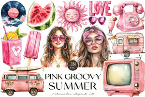 Pink Groovy Summer Clipart, an Illustration by OK Design