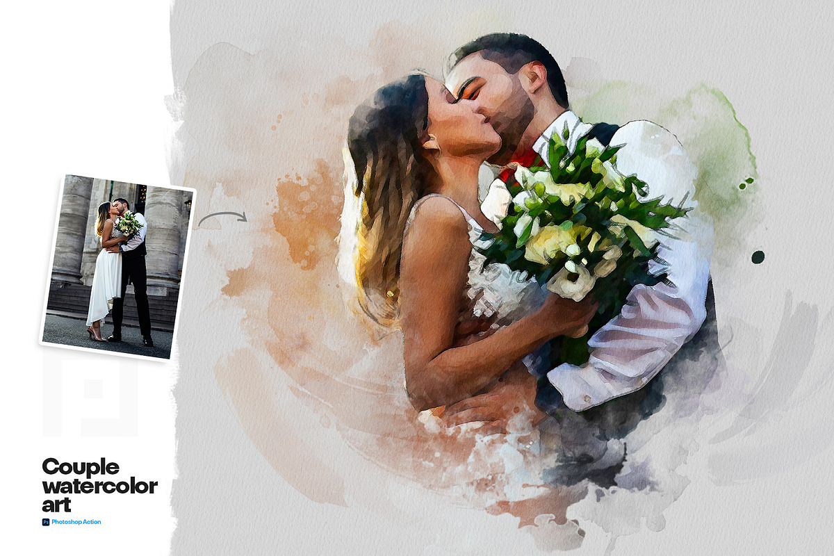 Couple watercolor art photo effect, an Action Add-On by Shovajit (Photo 5 of 9)