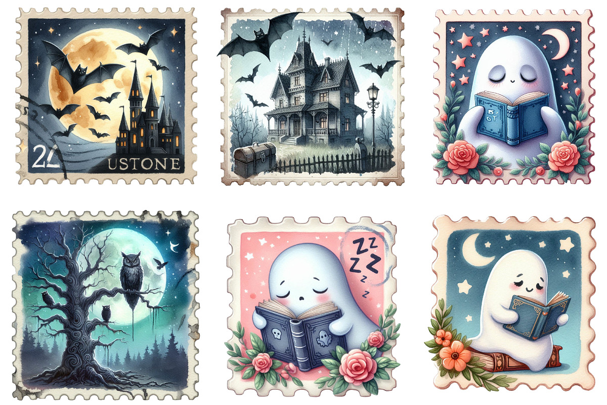 Halloween Faux Postage Stamps, an Illustration by Designking (Photo 2 of 4)