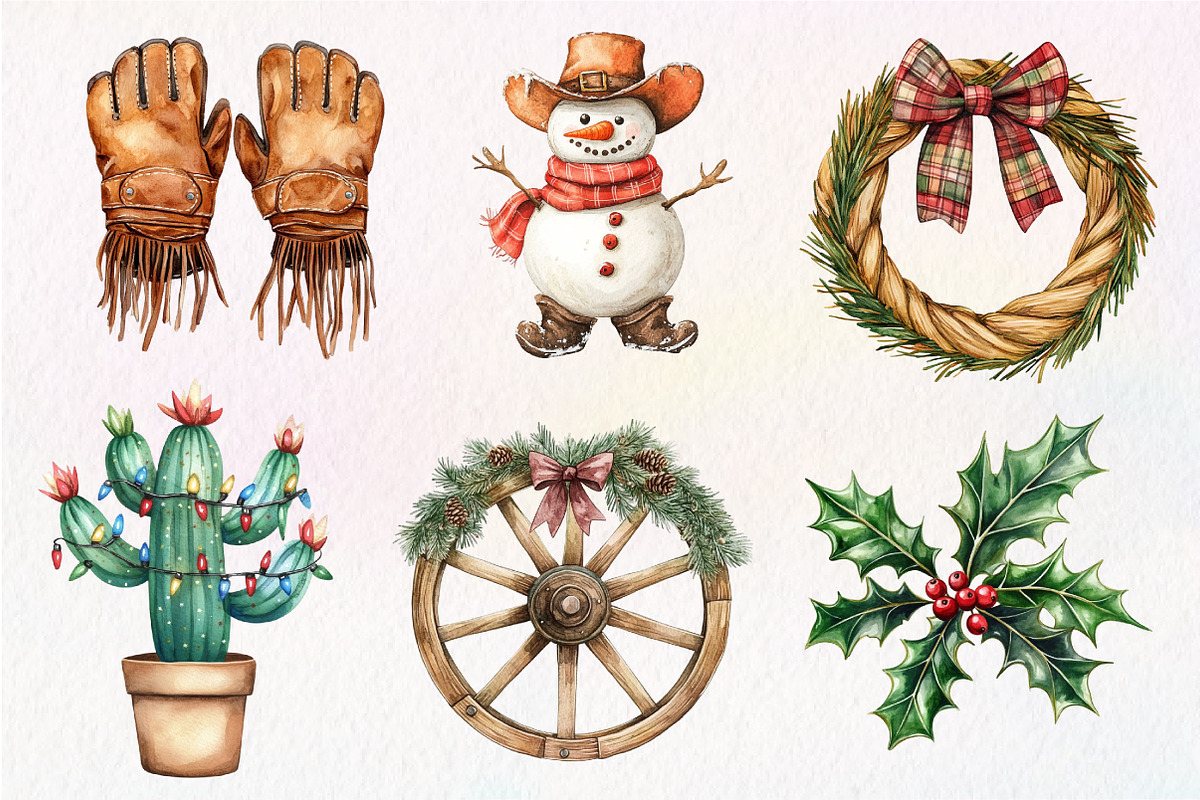 Western Cowboy Christmas Clipart, an Illustration by Dream Creation (Photo 5 of 6)