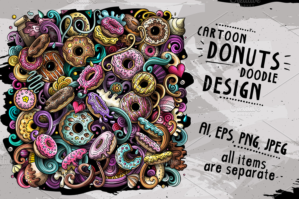 Donuts Vector Doodle Illustration, a Decorative Illustration by BALABOLKA (Photo 2 of 3)