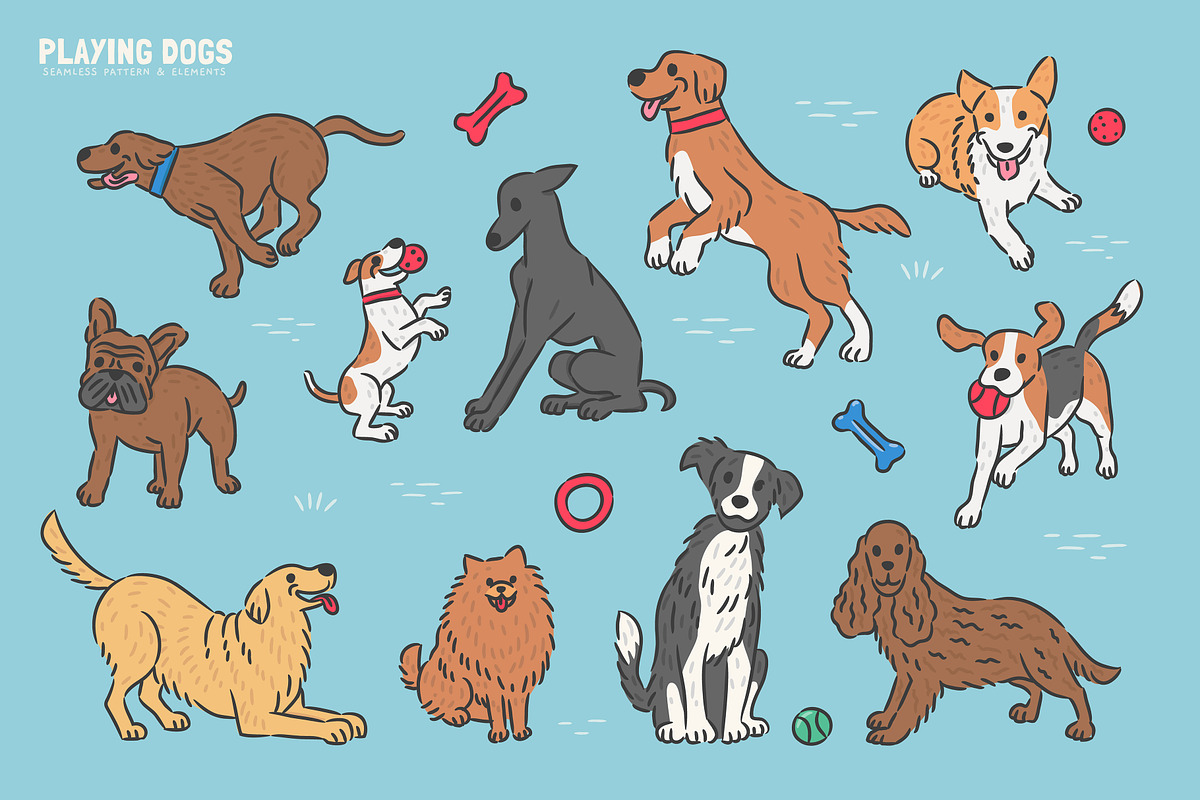 Playing Dogs Patterns & Elements, an Animal Illustration by monkik (Photo 2 of 12)