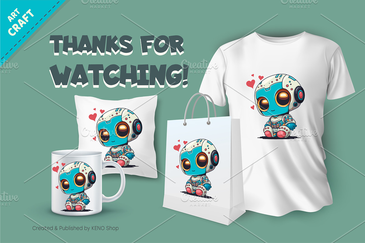 Cartoon robot in love. T-Shirt, PNG,, an Animal Illustration by KENO Mascots (Photo 3 of 3)