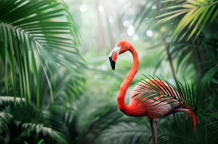 A vibrant flamingo showcases its str, a Photo by Tanuart