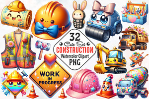 Cute Construction Watercolor Clipart, an Illustration by RobertsArt