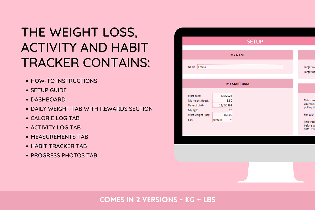 Weight Loss Tracker + Habit Tracker, a Templates & Theme by SunshineStudioBoutique (Photo 2 of 10)