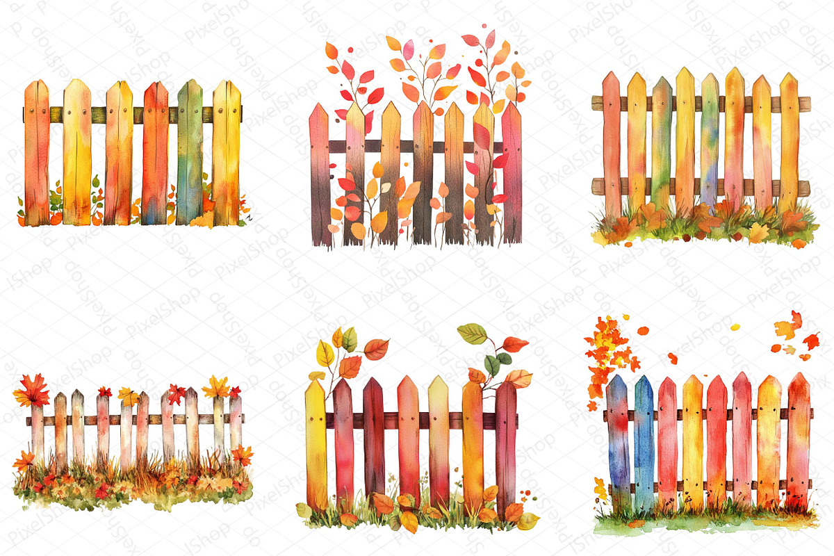 Watercolor Autumn Fence Clipart, an Illustration by DreamPrint404 (Photo 5 of 5)