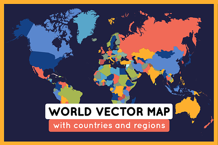 World map with countries and regions