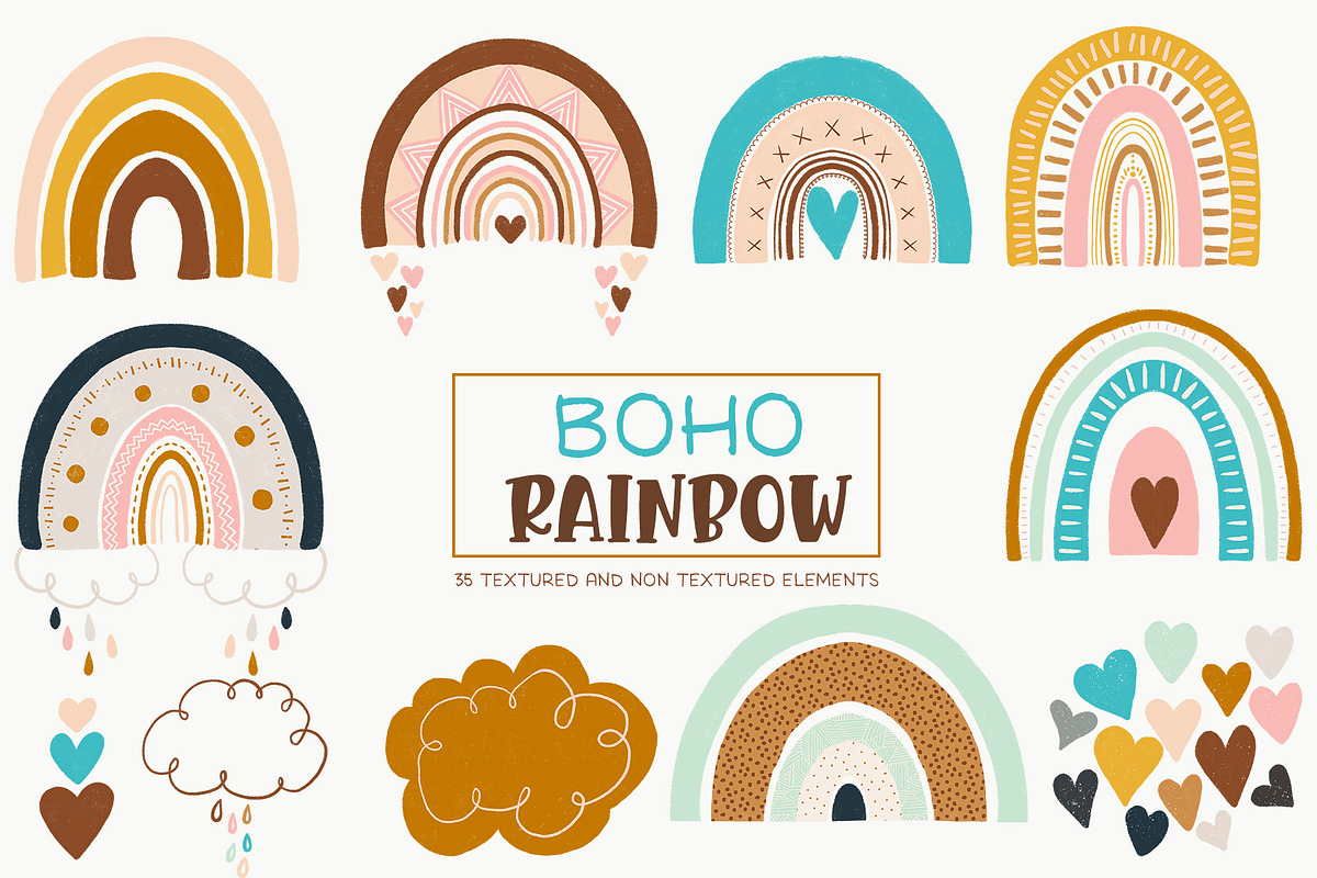 Cute Boho Rainbows Hearts and Clouds, a Graphic by Bridgett Stahlman Design (Photo 1 of 2)