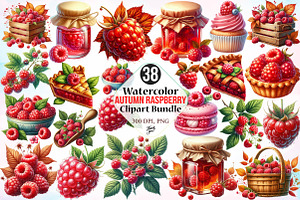 Watercolor Autumn Raspberry Clipart, a Seasonal Illustration by Canvas Craft