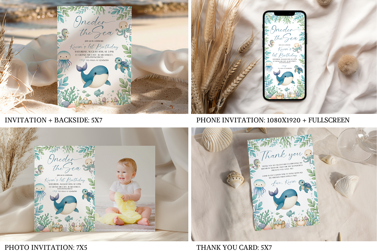 Oneder The Sea Birthday Bundle, a Templates & Theme by Digital_Mind (Photo 2 of 8)