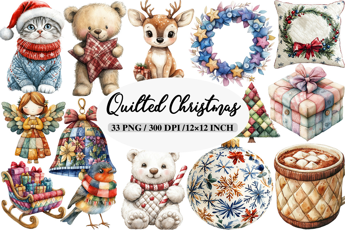 Quilted Christmas Clipart, an Illustration by Daily.Designs (Photo 1 of 5)