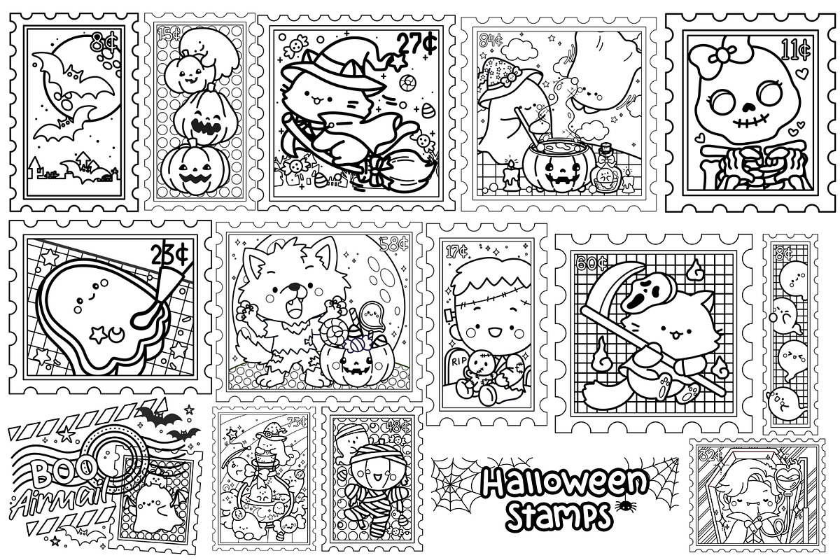 Cute Halloween Clipart Coloring, a Seasonal Illustration by Inkley Studio (Photo 2 of 3)
