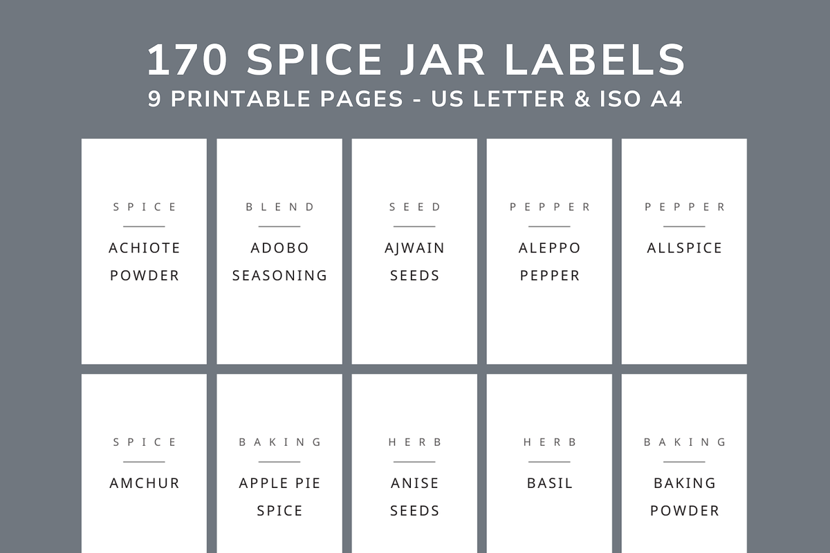 170 Spice Jar Labels Printable PDF, a Templates & Theme by OrganizationOasisRo (Photo 1 of 10)