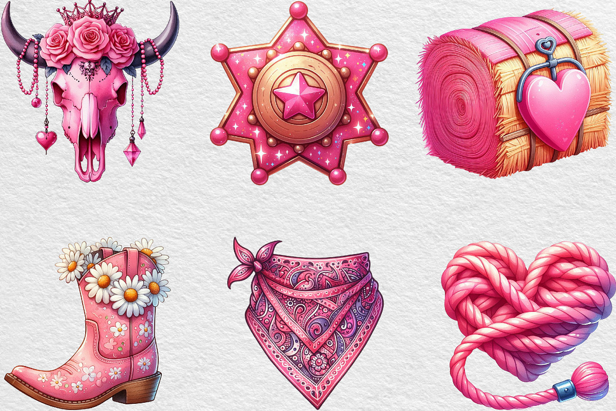 Pink Vintage Western Clipart, an Illustration by Black Bird Studio (Photo 2 of 6)