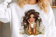 Whimsical Coffee Girl Clipart Bundle, a Seasonal Illustration by Canvas Craft (Thumbnail 5 of 10)