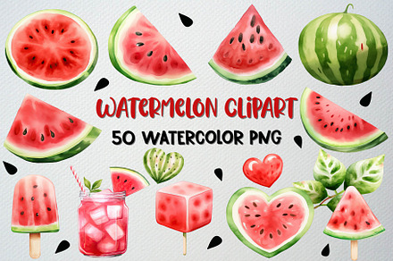 Watercolor Watermelon Clipart Set, a Food Illustration by CropUp Creative