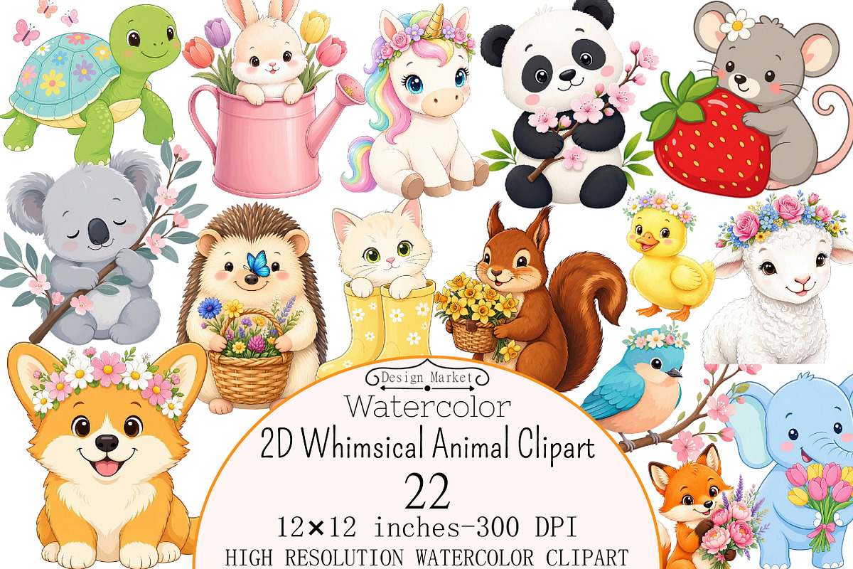 2D Whimsical Animal Clipart, a Seasonal Illustration by Design Market (Photo 1 of 3)