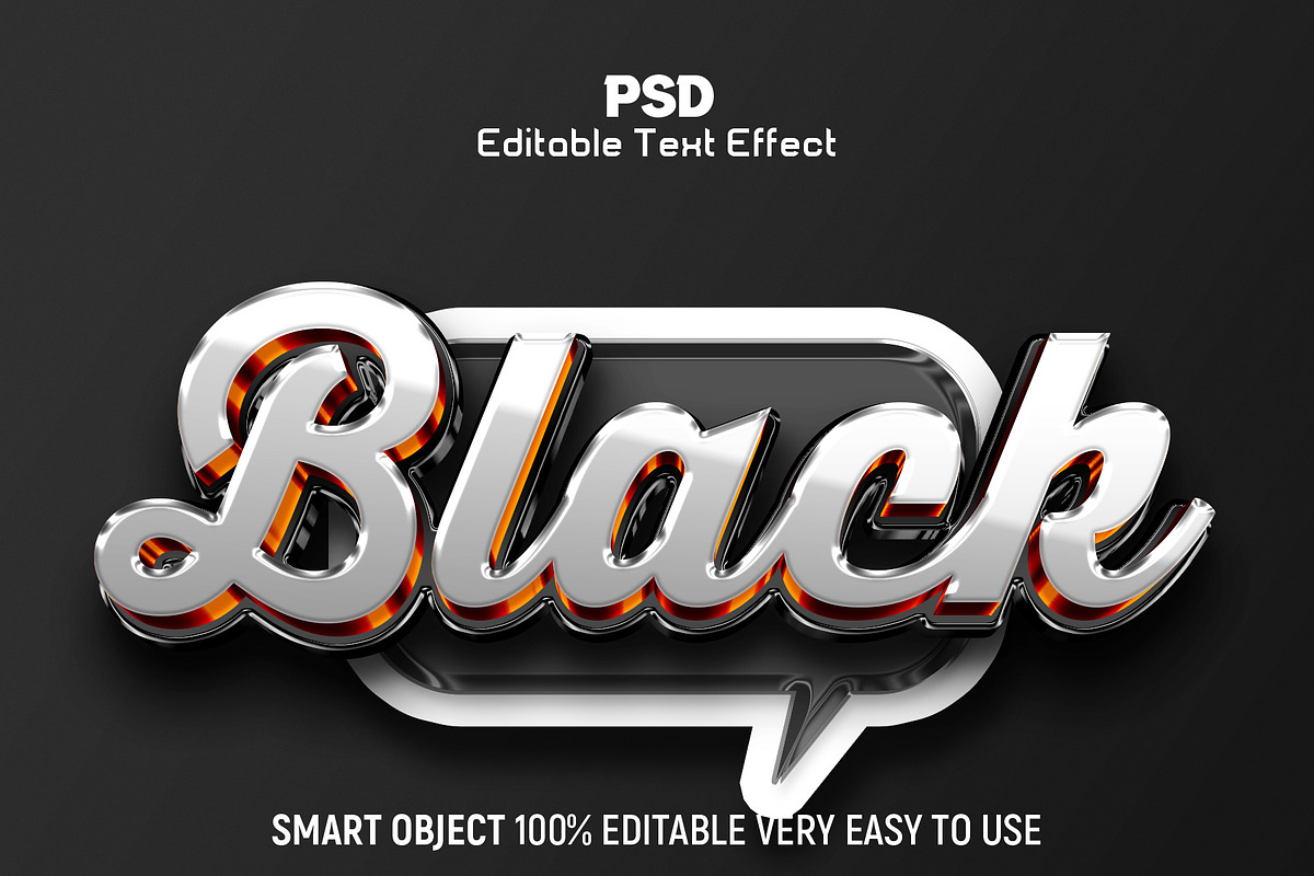 Black 3D Editable Text Effect style, a Brushes & More by Design Fly