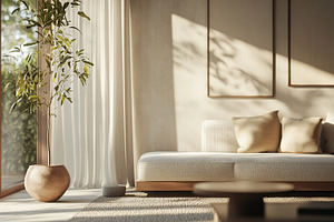 Beautiful living room in pastel colors with coastal interior, a Photo by AlyaAnd