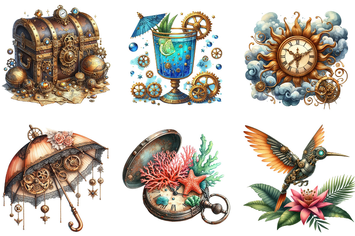 Steampunk Summer Clipart Bundle, a Seasonal Illustration by DreamArtGraphic (Photo 3 of 4)