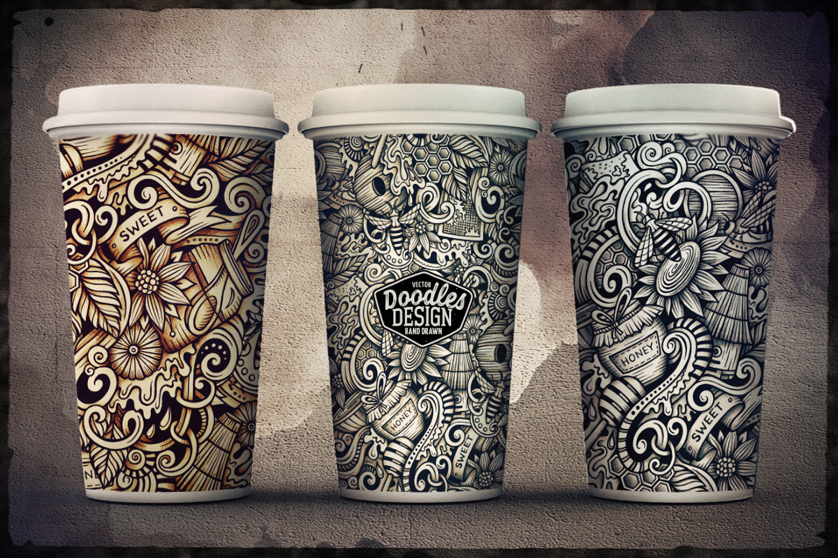 Honey Graphics Doodles Patterns, a Food Illustration by BALABOLKA (Photo 6 of 6)