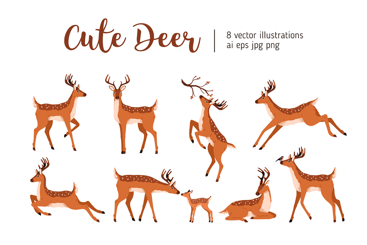 Cute deer childish cartoon set, an Animal Illustration by Good Studio (Photo 1 of 7)