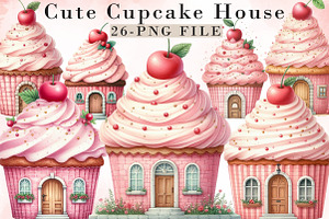 Cute Cupcake House Clipart, an Illustration by Libby Wishes