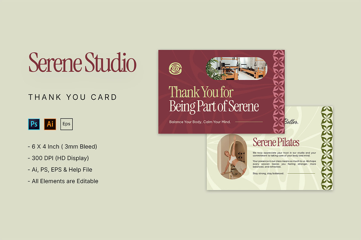 Serene - Thank You Card, a Card Template by StreaksideStd (Photo 1 of 3)