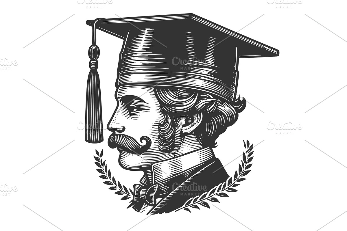 Scholar Portrait with Graduation Cap, an Education Illustration by AlexArt