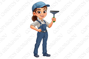 Woman Female Squeegee Window Cleaner, a Person Illustration by Christos Georghiou