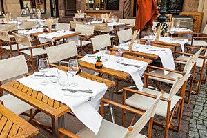Empty restaurant with table set, a Food & Drink Photo by BOOCYS