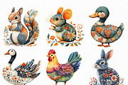 Watercolor Folk Art Animals Clipart, an Illustration by Craft Nest (Thumbnail 5 of 6)