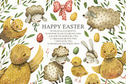 Watercolor Happy Easter set, an Object Graphic by OrangePeafowlArt (Thumbnail 1 of 17)