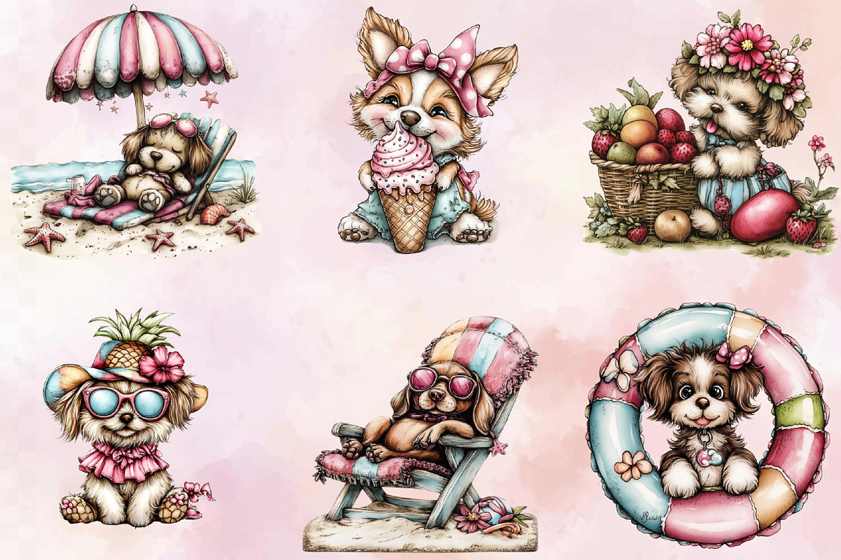 Whimsical Summer Dog Clipart Bundle., an Illustration by SVGArt (Photo 3 of 9)