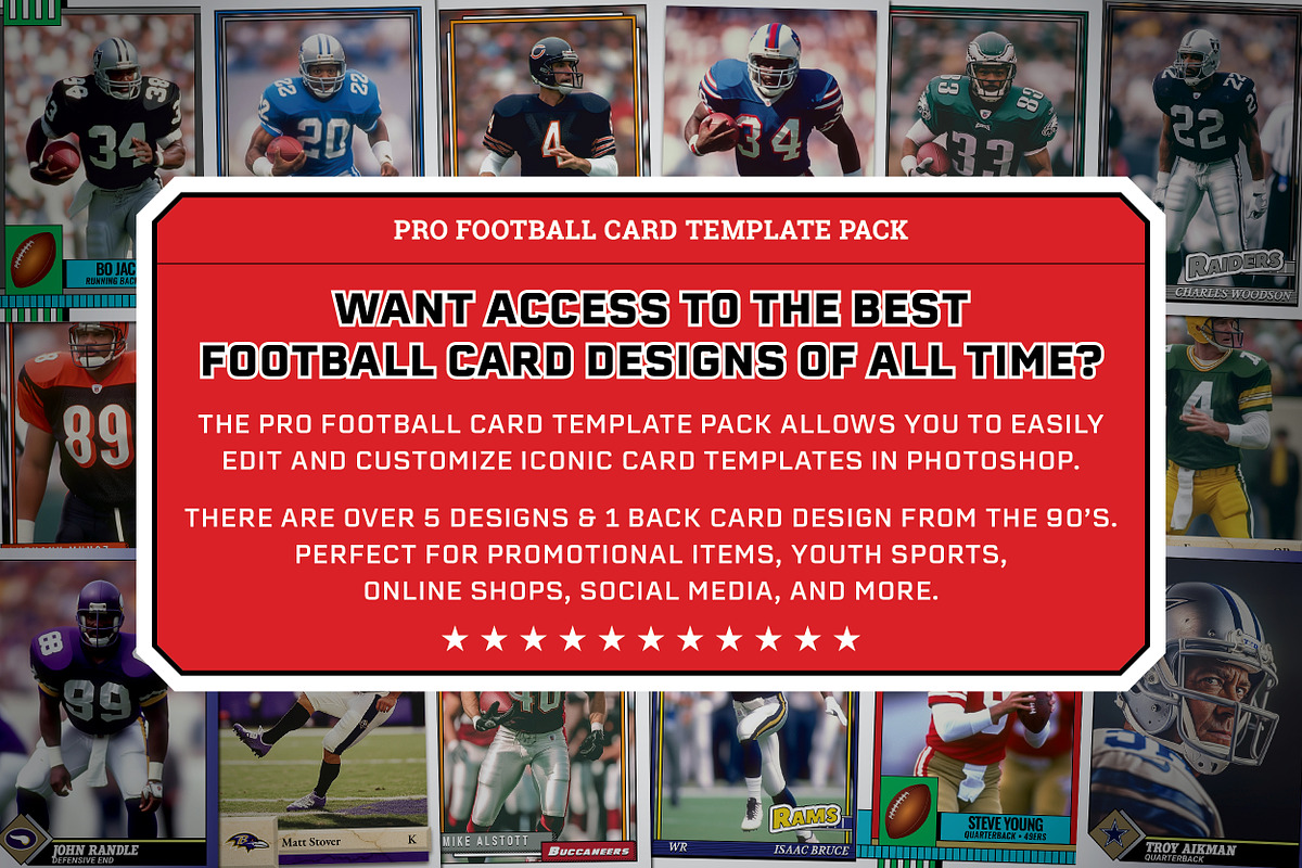 1990's Pro Football Cards PACK A, a Card Template by Chris Weibring (Photo 2 of 11)