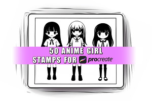 50 Anime Girl Procreate Stamps Brush