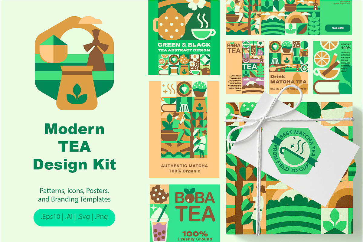 Tea Geometric Mosaic Design Set, a Food Illustration by Lettering_Logo (Photo 1 of 7)