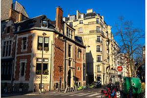 Historic brick mansion and street, an Architecture Photo by Leonid Andronov
