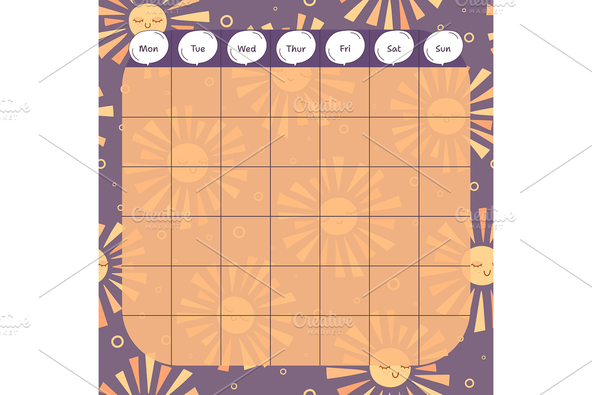 Weekly Planner with Cartoon Suns, a Decorative Illustration by PsychocheArt (Photo 1 of 2)