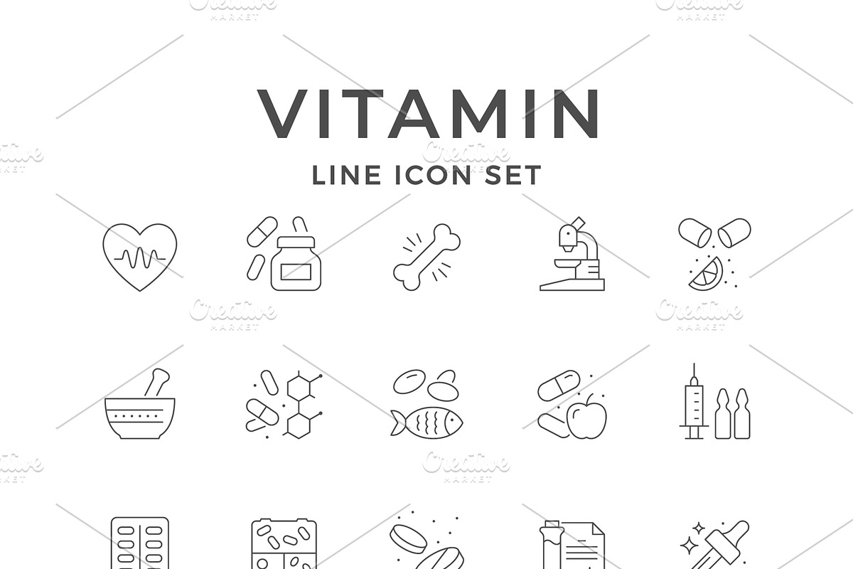 Set line icons of vitamin, an Outline Icon by motorama