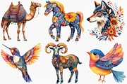 Watercolor Folk Art Animals Clipart, an Illustration by Canvas Craft (Thumbnail 2 of 8)