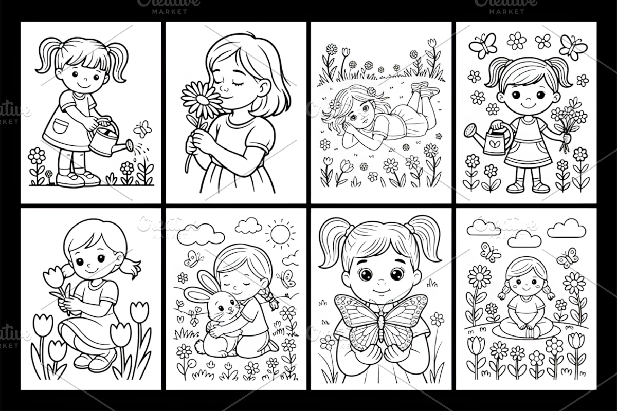 Spring Girls Coloring Book, a Decorative Illustration by Design Station (Photo 3 of 3)