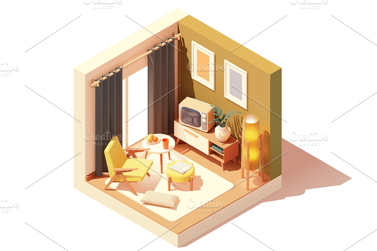 Vector isometric rooms, a Decorative Illustration by tele52 (Photo 12 of 23)