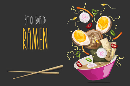 SET Ramen. Vector illustration