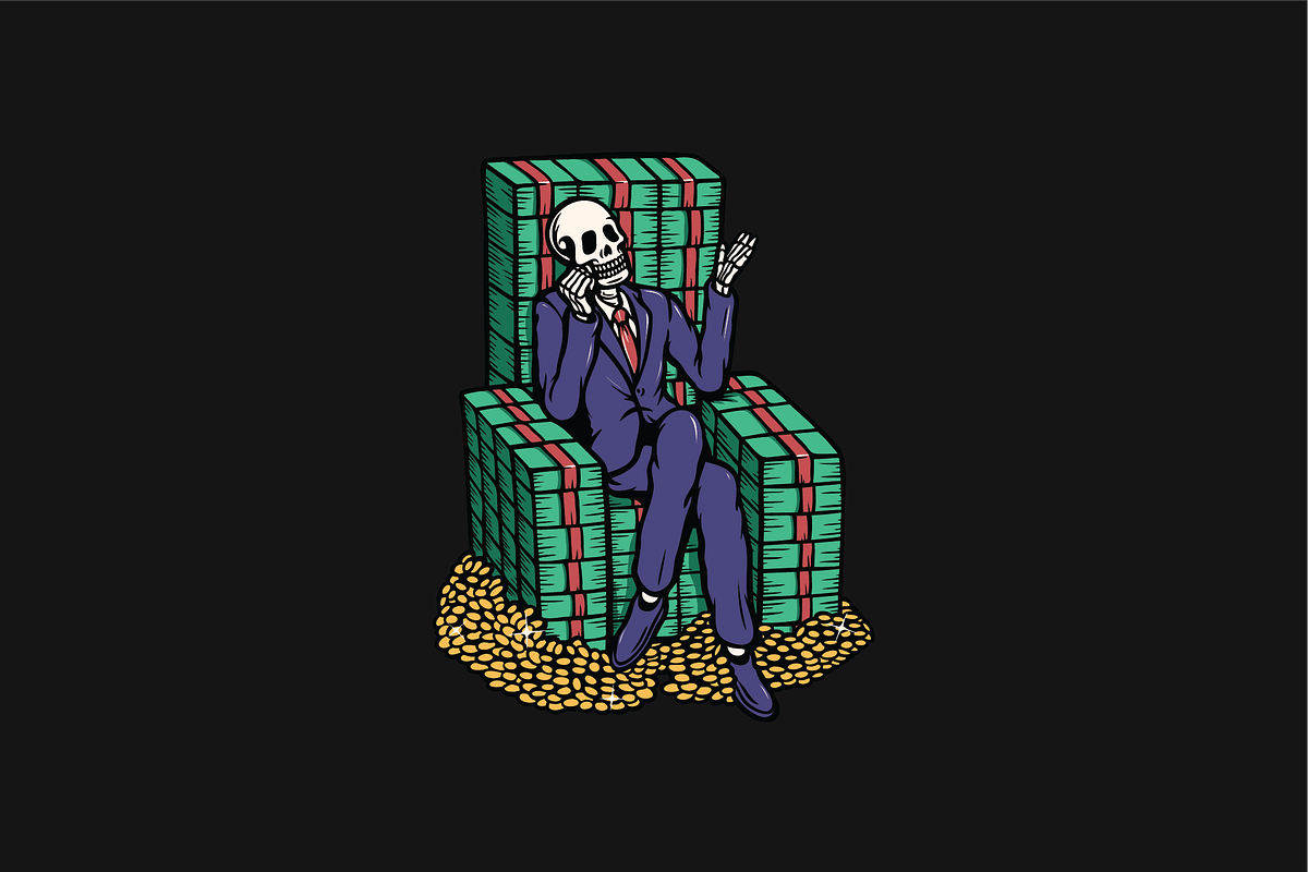 Skeleton Sitting on a Pile of Money, an Object Illustration by nomlimo.com (Photo 1 of 3)