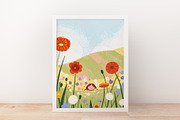 Cute Baby Girl in Meadow Wall Art, a Person Illustration by Helga Wigandt (Thumbnail 2 of 3)