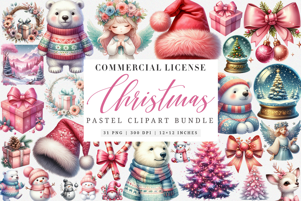 Silver Pink Christmas Clipart, an Illustration by SinaCreation (Photo 1 of 7)